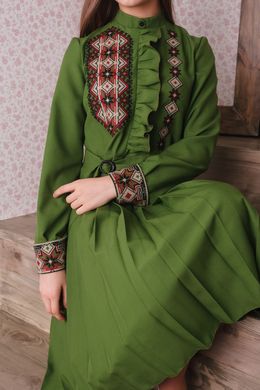 Вишита жіноча зелена сукня (D-113-01), 40, тіар