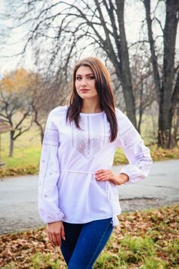 Жіноча блузка з вишивкою гладдю (GNM-01892), 40, льон білого кольору