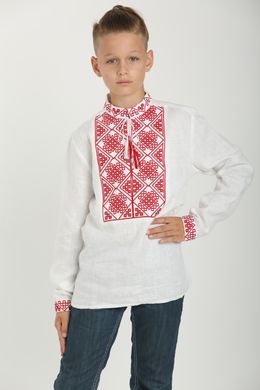 Вишиванка для хлопчика білого кольору Отаман з червоною вишивкою (SRd-452-184-L), 152, льон