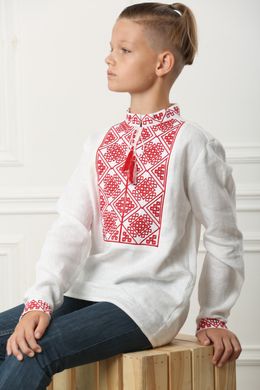 Вишиванка для хлопчика білого кольору Отаман з червоною вишивкою (SRd-452-184-L), 152, льон