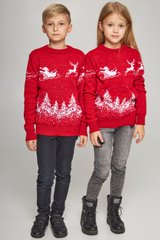 Красные парные вязаные детские свитера с оленями (UKRS-6627-6627), шерсть, акрил