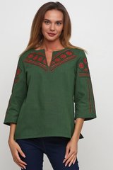 Вишита зелена сорочка з червоною вишивкою жіноча (М-232-20), 44