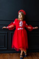 Вишите червоне плаття Фея для дівчинки (OS-0238), 3 роки, габардин