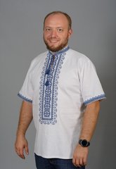 Рубашка мужская с вышивкой и коротким рукавом (chsv-57-02), 40, лен