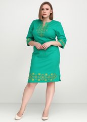 Насыщенно-зелёное вышитое платье из льна с украинским орнаментом для женщин (gpv-26-03), 40, лен, тиар