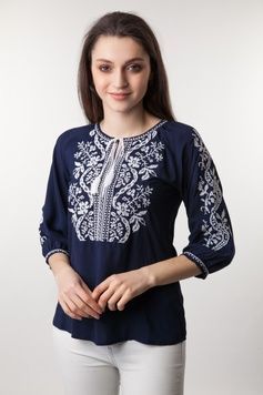 Вишиванка жіноча зі штапелю 3/4 рукав "Хвиля" (Nb-1012), 42, штапель