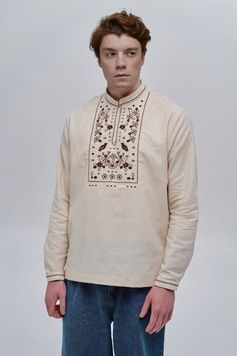 ЧОЛОВІЧА ВИШИВАНКА "ГУЛІ-ГУЛІ" БІЛОГО КОЛЬОРУ (VUT-1322), XS|44, льон