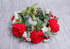 Вінок ручної роботи з червоними квітами для дівчат та жінок (OS-0350)