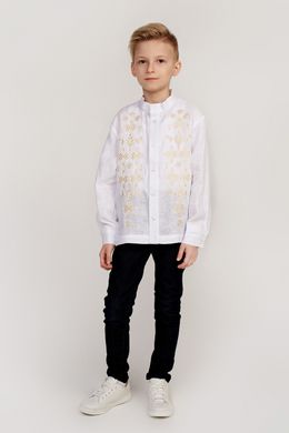 Дитяча вишиванка для хлопчика біла UKR-0137, 128, льон
