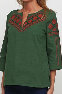 Вишита зелена сорочка з червоною вишивкою жіноча (М-232-20), 44
