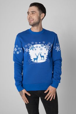 Рождественские синие свитшоты для двоих с оленями (UKRS-8855-9954), трикотаж