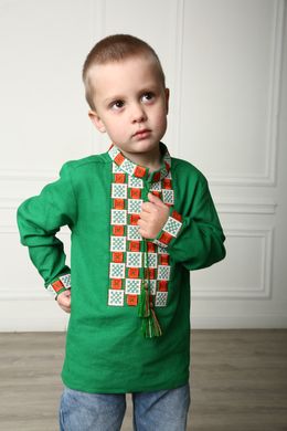 Вышиванка для мальчика зеленая Грация (SRd-451-152-L), 110, лен