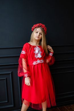 Вышитое красное платье Фея для девочки (OS-0238), 3 года, габардин