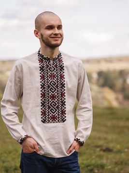 Чоловіча вишита сорочка з довгими рукавами (S-089-01), 40, льон