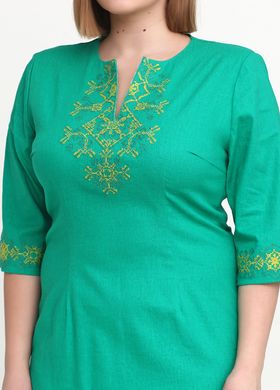 Насичено-зелене вишитий плаття із льону з українським орнаментом для жінок (gpv-26-03), 40, льон, тіар