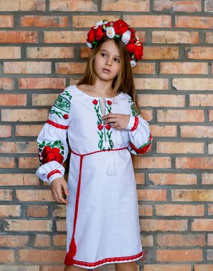 Вышитое белое яркое платье Изысканность для девочки (OS-0333), 122, домоткане полотно