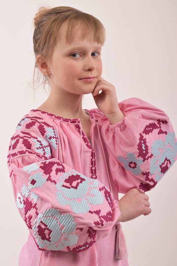 Вишите плаття рожевого кольору для дівчинки "Левада" (PLd-119-178-L), 152