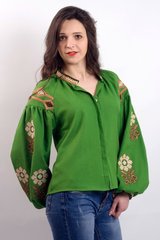 Зелёная вышиванка "Гармония" из домотканого полотна с цветочным узором для женщин (BL-206-067-D), 42