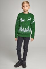 Вязаный зеленый с оленями свитер для мальчика (UKRS-6628), 122, шерсть, акрил