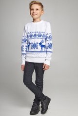 В'язаний білий з оленями светр для хлопчика (UKRS-6624), 122, шерсть, акрил