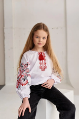 Вишиванка для дівчинки біла "Жоржина" з червоно-чорною вишивкою (mrg-rd543-8888), 116, домоткане полотно