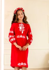 Вышитое красное платье для девочки (OS-0077), 2 года, домоткане полотно