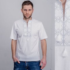 Охайна біла футболка для чоловіків з сірою вишивкою ромб (20102021-261), 48