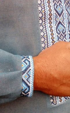 Блакитна вишиванка із льону або полотна з орнаментом ручної роботи для чоловіків (GNM-01627), 50, льон