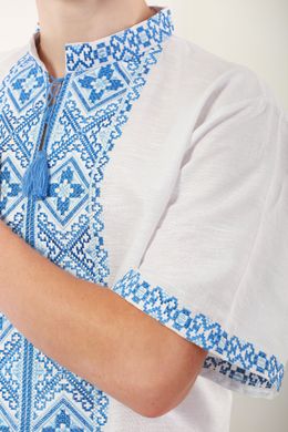Вышиванка мужская белая на домотканом полотне (GNM-00564), 40, домотканое полотно, лен