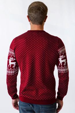 Вязаный красный свитшот для мужчин с оленями (FM-0079), S, шерсть, акрил
