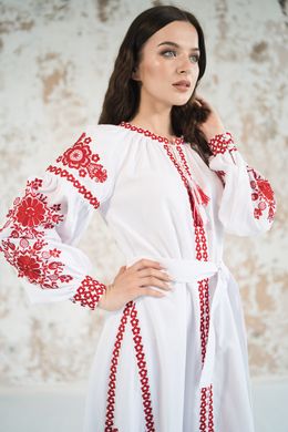 Біла довга сукня Фантазія з червоною вишивкою для жінок (PL-031-167-V), 40