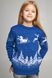 Вязаный синий свитер для девочки Дед Мороз с оленями (UKRS-6621), 122, шерсть, акрил