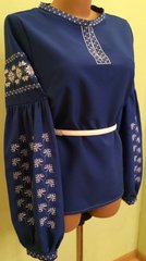 Тёмно-синяя вышиванка стильного дизайна из габардина для женщин (GNM-01059), 38