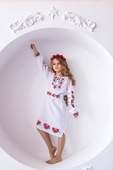 Вышитое белое платье для девочки (OS-0190), 6 лет, домоткане полотно
