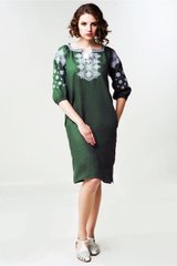 Жіноча зелена сукня з вишивкою (FM-0020), XS, льон