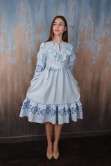 Вышитое женское голубое платье (D-114-01), 40, лен