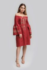 Жіноча вишита сукня реглан з оберегами Burgundy UKR-4180, 50, льон