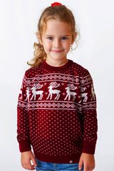 Різдвяний червоний светр з оленями для дівчаток (FM-0102), 116, шерсть/акрил