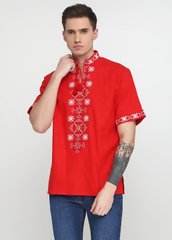 Алая летняя рубашка с коротким рукавом и геометрическим орнаментом для мужчин (chsv-49-01), 40, лен