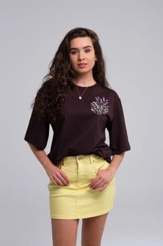ЖІНОЧА ВИШИТА ФУТБОЛКА "ЛАВАНДА" ШОКОЛАДНОГО КОЛЬОРУ(LS-10356334-42), XXS-XS, бавовна