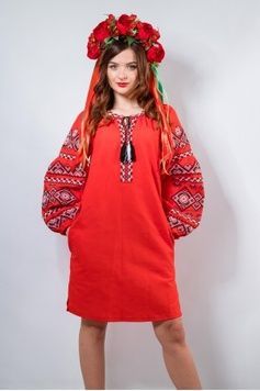 Оригінальна вишита сукня червоного кольору (PL-035-166-D), 40