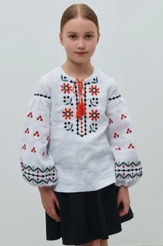 ВИШИВАНКА ДЛЯ ДІВЧИНКИ "РОЗКВІТ" БІЛОГО КОЛЬОРУ (VUT-0241), 110, льон