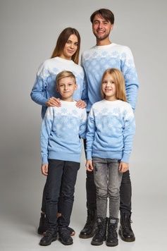 Сімейні блакитні светри Сніжинки (UKRS-8852-9951-6626-6626), шерсть, акрил