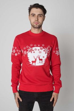 Рождественские красные свитшоты для двоих с оленями (UKRS-8854-9953), трикотаж