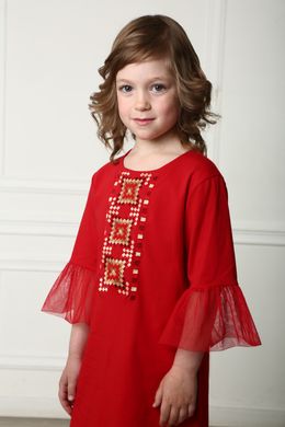 Вышитое трикотажное платье красное для девочек Радуга (PLd-150-123-Tr), 110, трикотаж