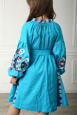 Вишите плаття бірюзове для дівчинки Врода 2 (PLd-135-179-L), 116, льон