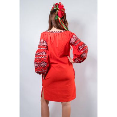 Оригинальное вышитое платье красного цвета (PL-035-166-D), 40