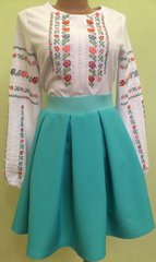 Контрастный национальный костюм из вышиванки и бирюзовой юбочки из габардина для женщин (GNM-01333), 38