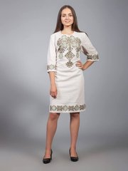 Красиве вишите плаття із льону молочного кольору з контрастним орнаментом для жінок (gpv-16-04), 40, льон, тіар