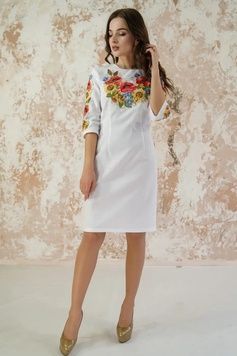Незрівняна біла сукня "Український букет" з квітковою вишивкою iз оніксу для жінок (PL-022-005-О), 42